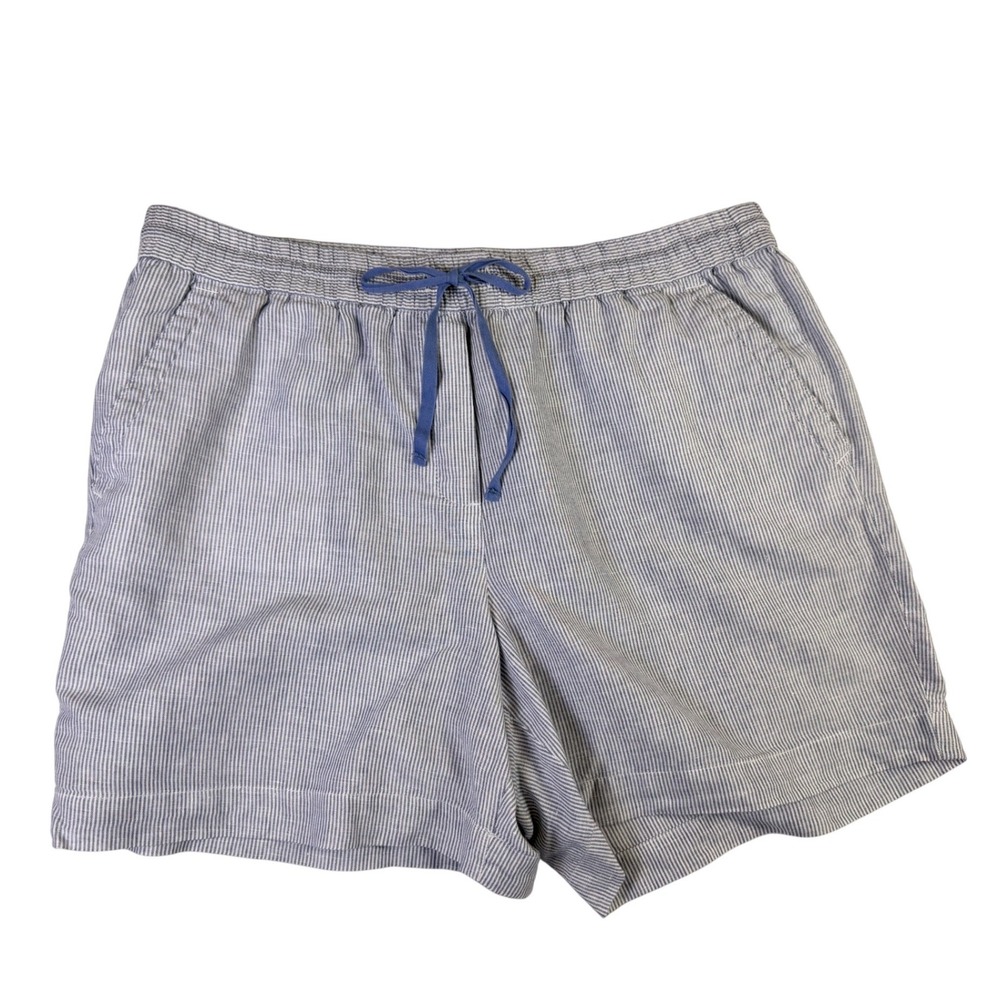Talbots Womens Blue White Pinstripe Billy Linen Cotton Blend Pull On Shorts Sz L
